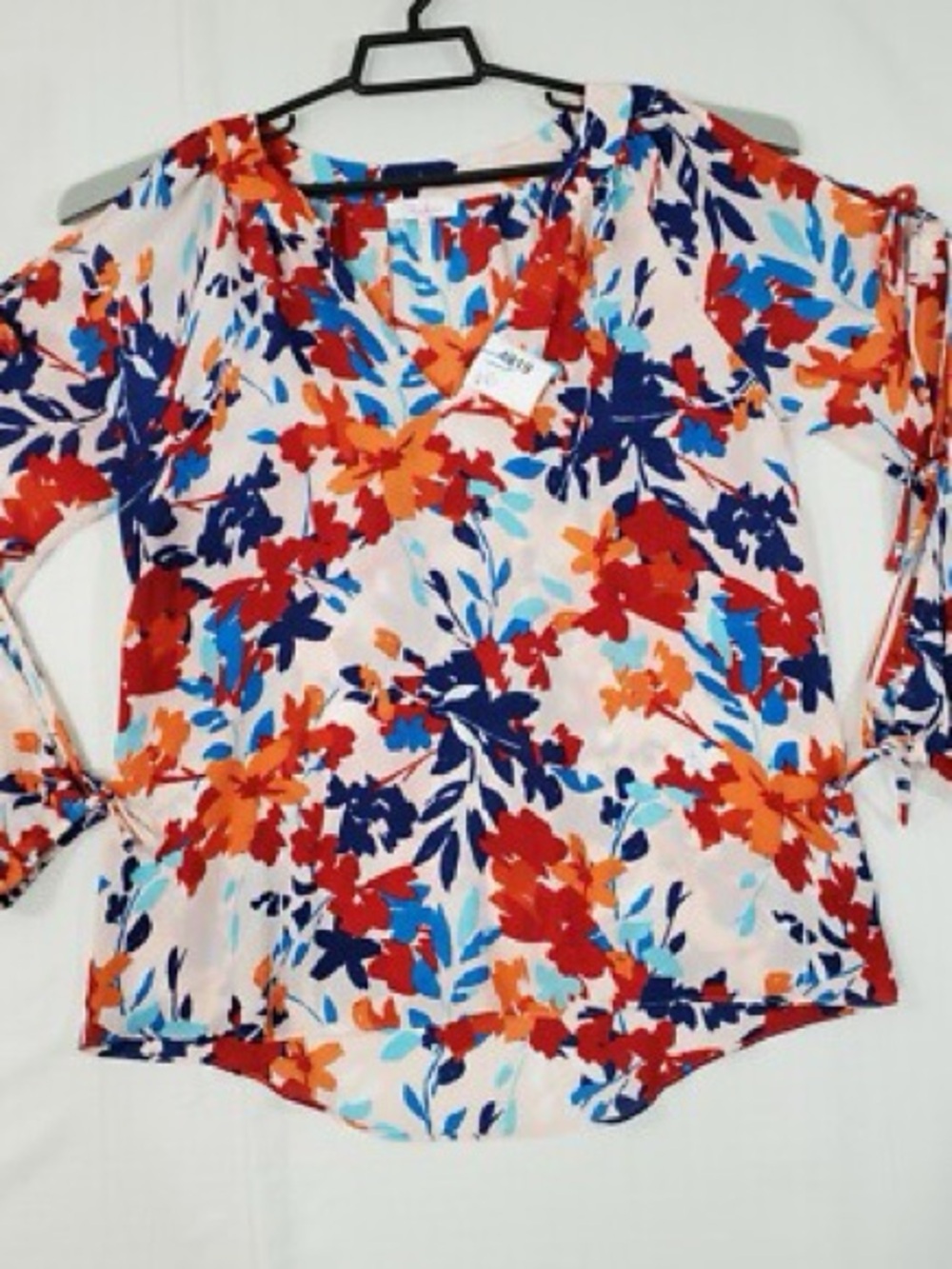 Parker Floral V-Neck Blouse in Red & Blue